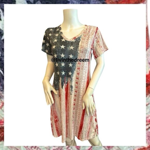 NWT David Cline V-Neck Short Sleeve T-Shirt Dress SZ Small Patriotic $119 - Picture 10 of 16